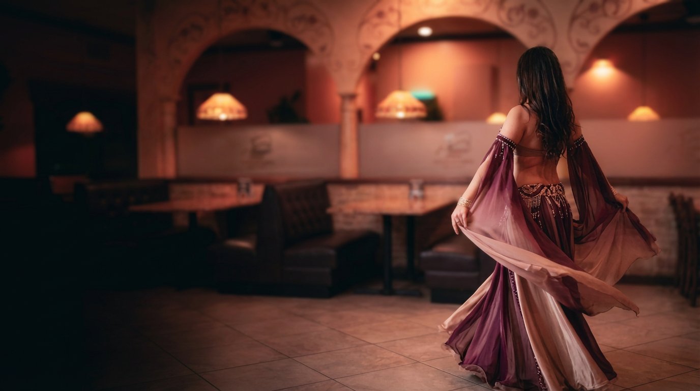 Dining room at Phoenician Garden, set for an evening service