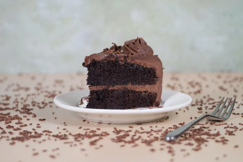 Fudge buttermilk chocolate cake at Phoenician Garden in Fresno