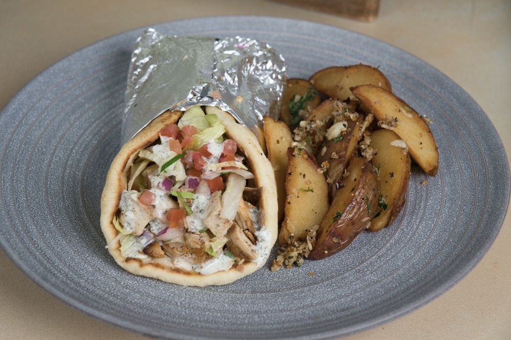 Gyro wrap with fresh lettuce and tahini