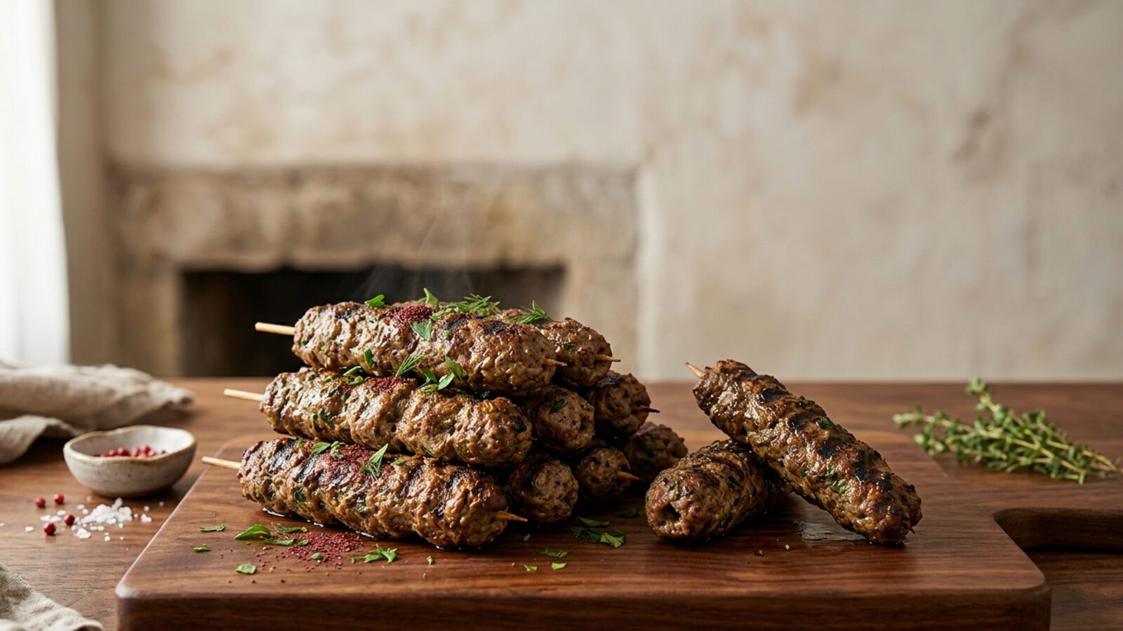 Kefta kebobs made from ground beef and lamb at Phoenician Garden Fresno