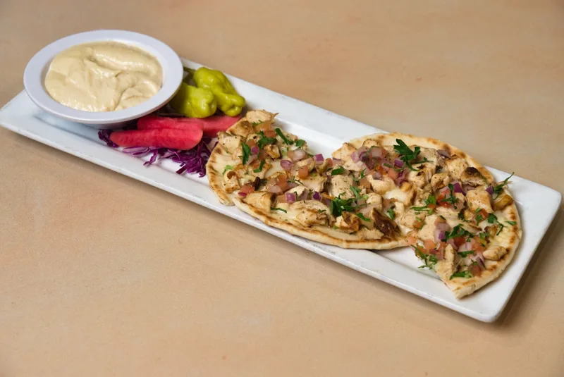 Phoenician Pizza on Greek pita at Phoenician Garden